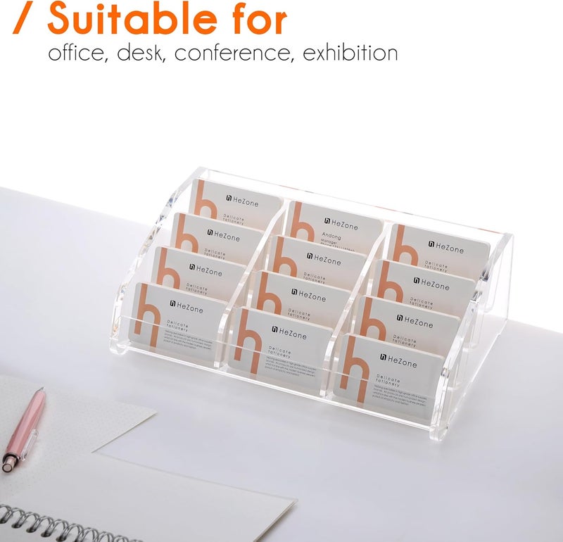 HeZone Business Card Holder Display for Desk Muitiple, Clear Acrylic Business card Stand Rack for Women and Men 12 slots 4Tier, Organize 600 cards (12 Slots - Image 4
